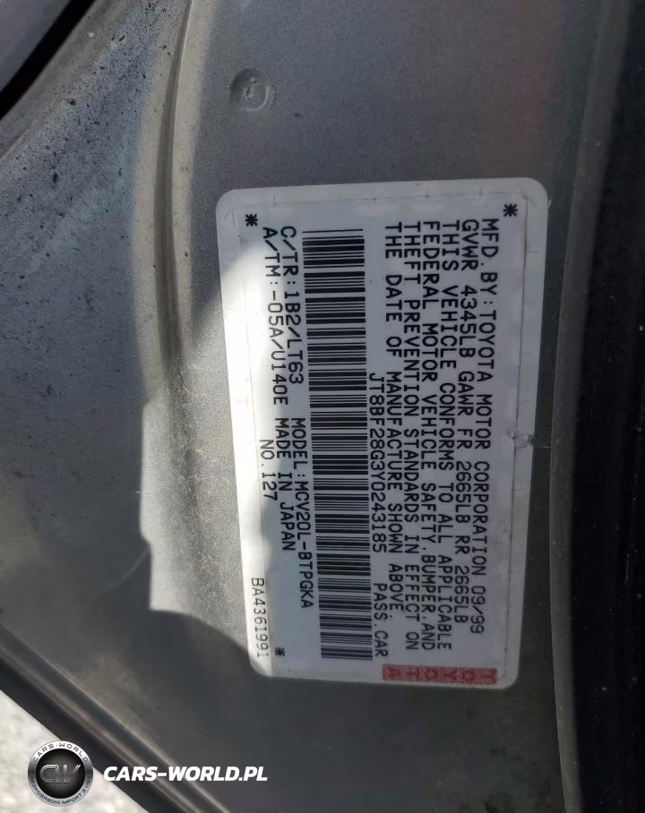2000 Lexus Es 300 VIN:JT8BF28G3Y0243185 - 12