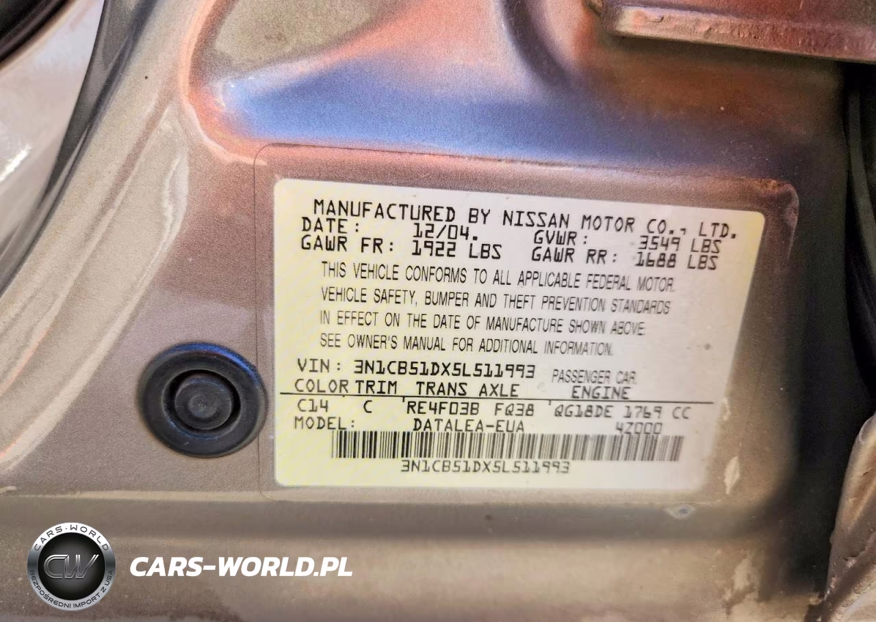 2005 Nissan Sentra 1.8 VIN:3N1CB51DX5L511993 - 12