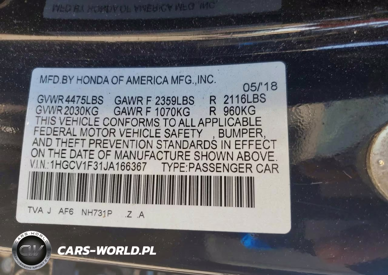 2018 Honda Accord Sport VIN:1HGCV1F31JA166367 - 13