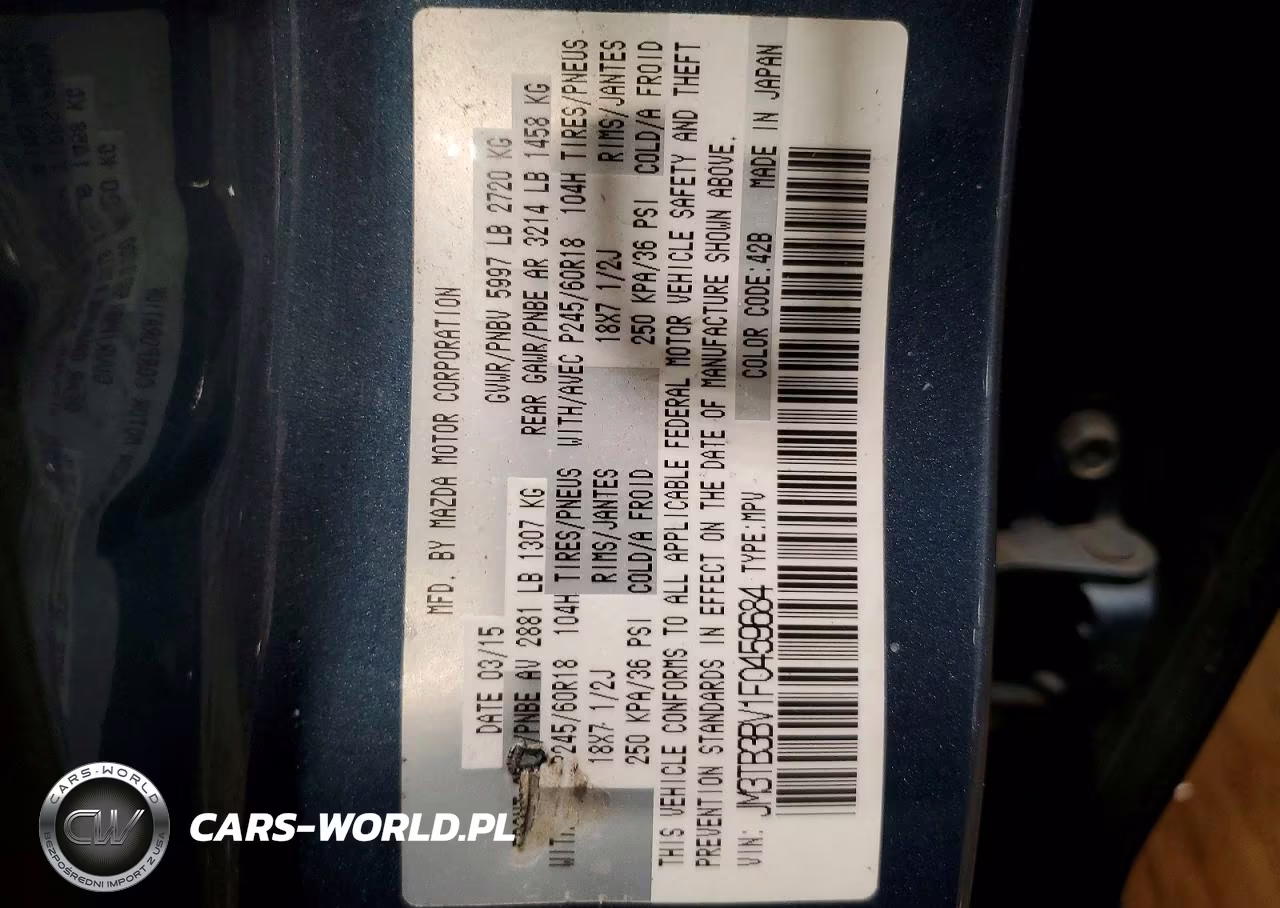 2015 Mazda Cx-9 Sport VIN:JM3TB3BV1F0459684 - 14