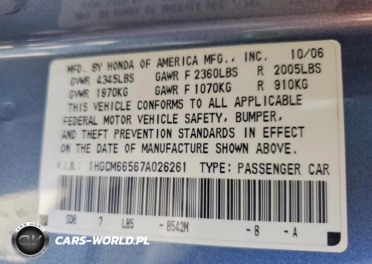 2007 Honda Accord Ex VIN:1HGCM66567A026261 - 12
