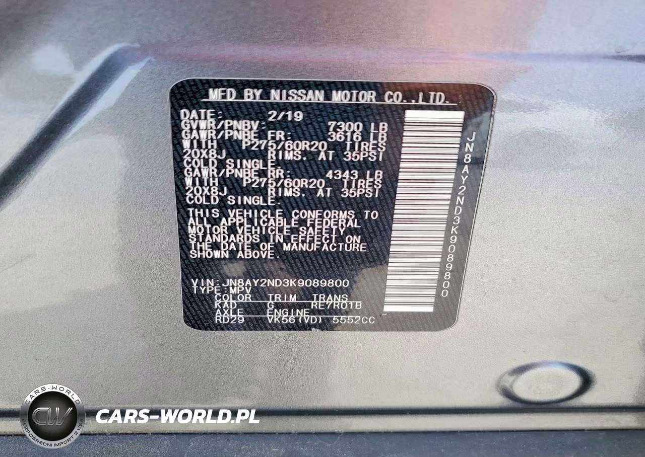 2019 Nissan Armada Sl VIN:JN8AY2ND3K9089800 - 13