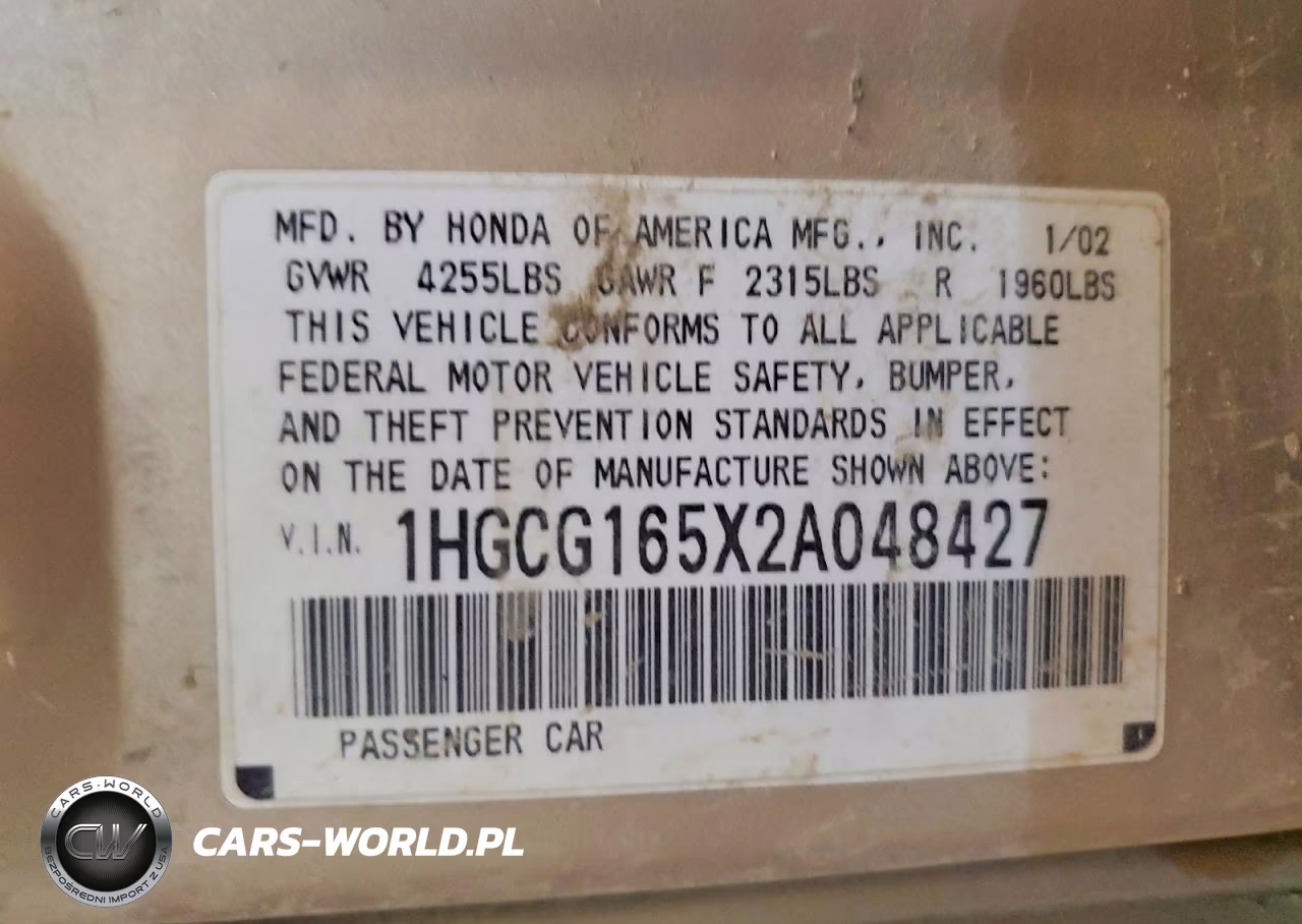 2002 Honda Accord Ex VIN:1HGCG165X2A048427 - 12