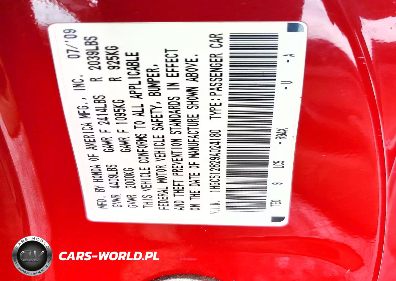 2009 Honda Accord Exl VIN:1HGCS12829A024180 - 12