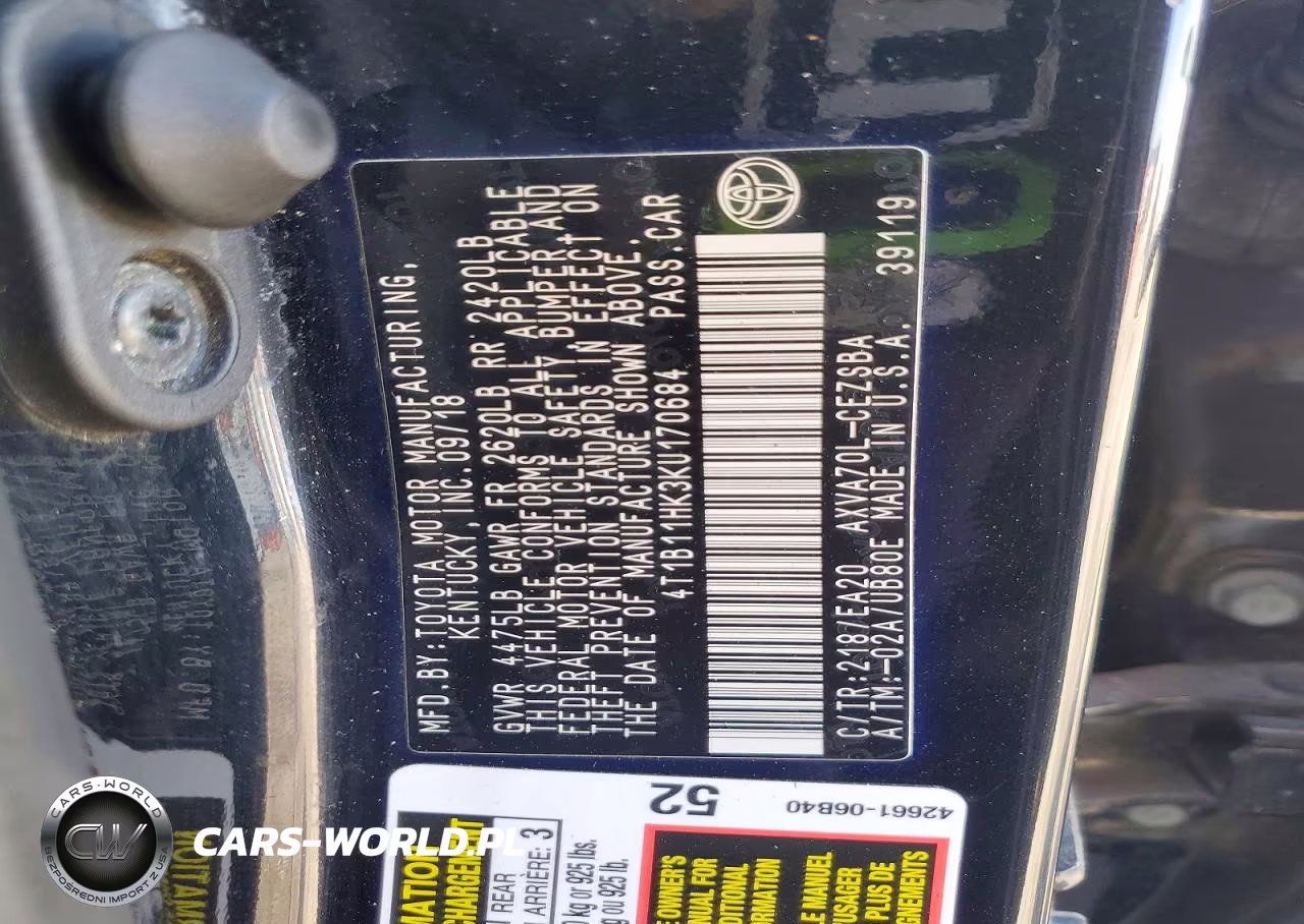 2019 Toyota Camry Se VIN:4T1B11HK3KU170684 - 12