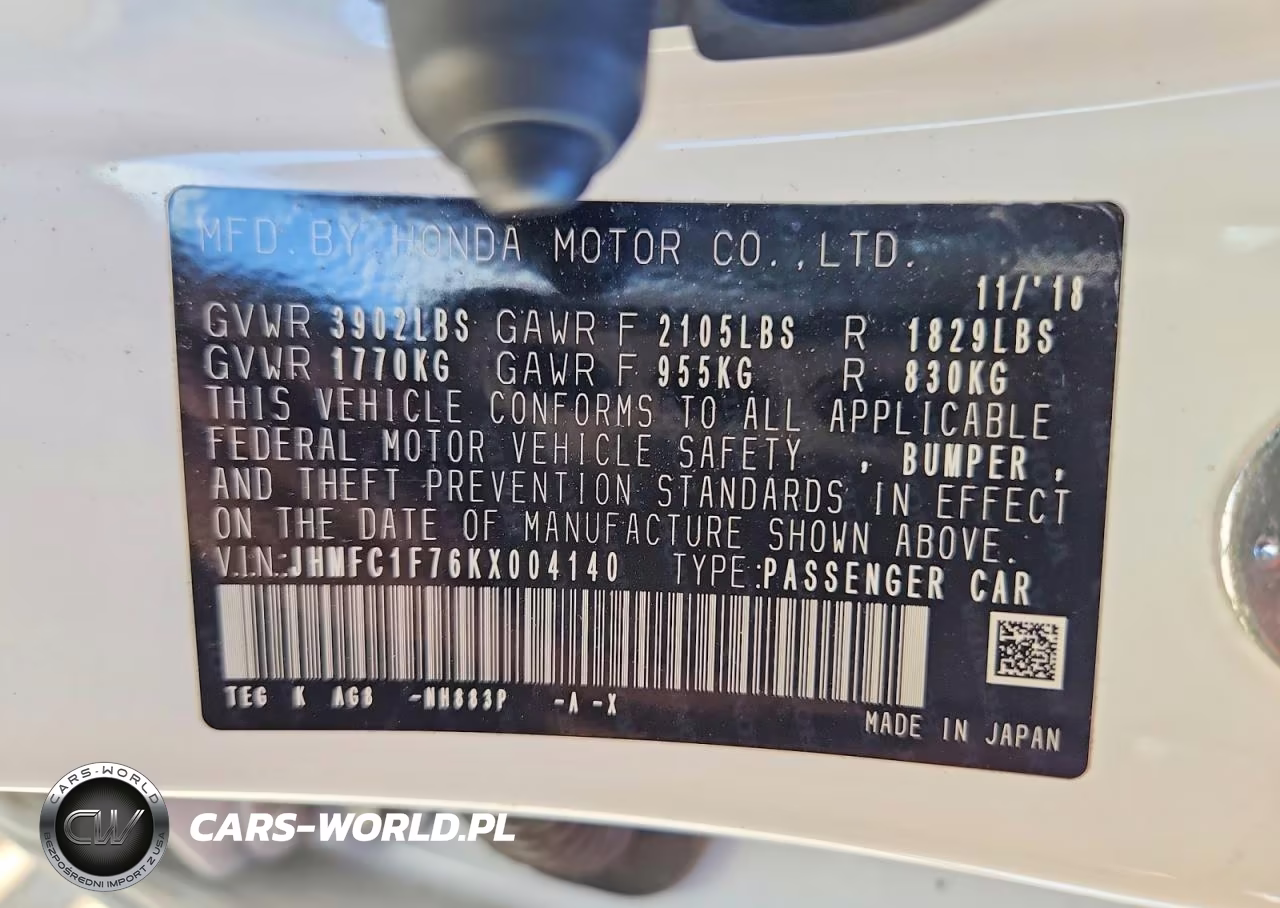 2019 Honda Civic Exl VIN:JHMFC1F76KX004140 - 12