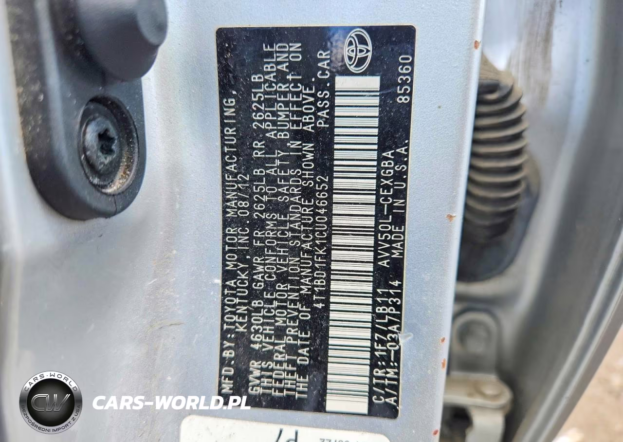 2012 Toyota Camry Hybrid Xle VIN:4T1BD1FK1CU046652 - 12