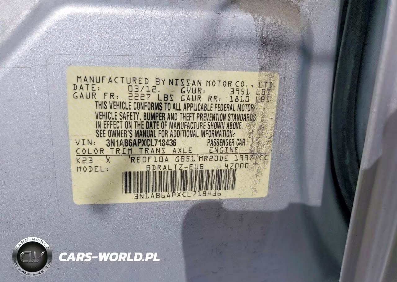 2012 Nissan Sentra 2.0 4Dr VIN:3N1AB6APXCL718436 - 12