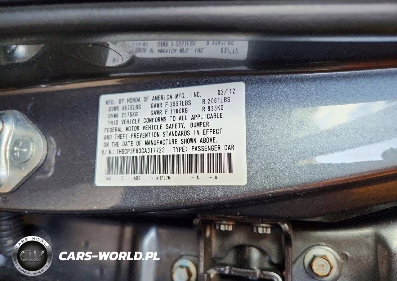 2012 Honda Accord Exl VIN:1HGCP3F83CA017723 - 12