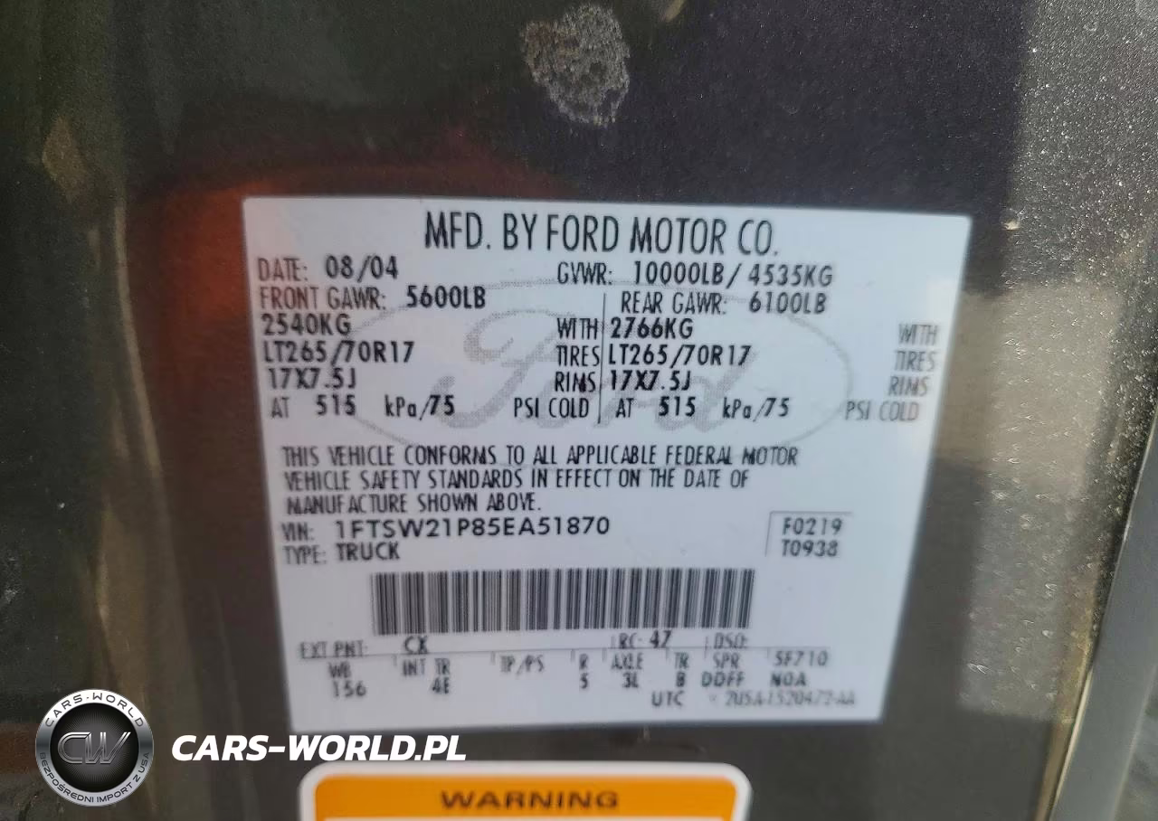 2005 Ford F250 Super Duty VIN:1FTSW21P85EA51870 - 12