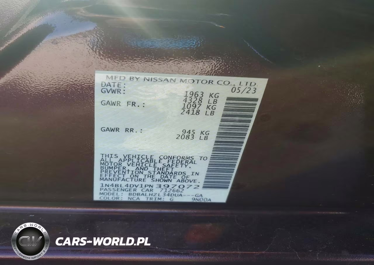 2023 Nissan Altima Sv VIN:1N4BL4DV1PN397072 - 12