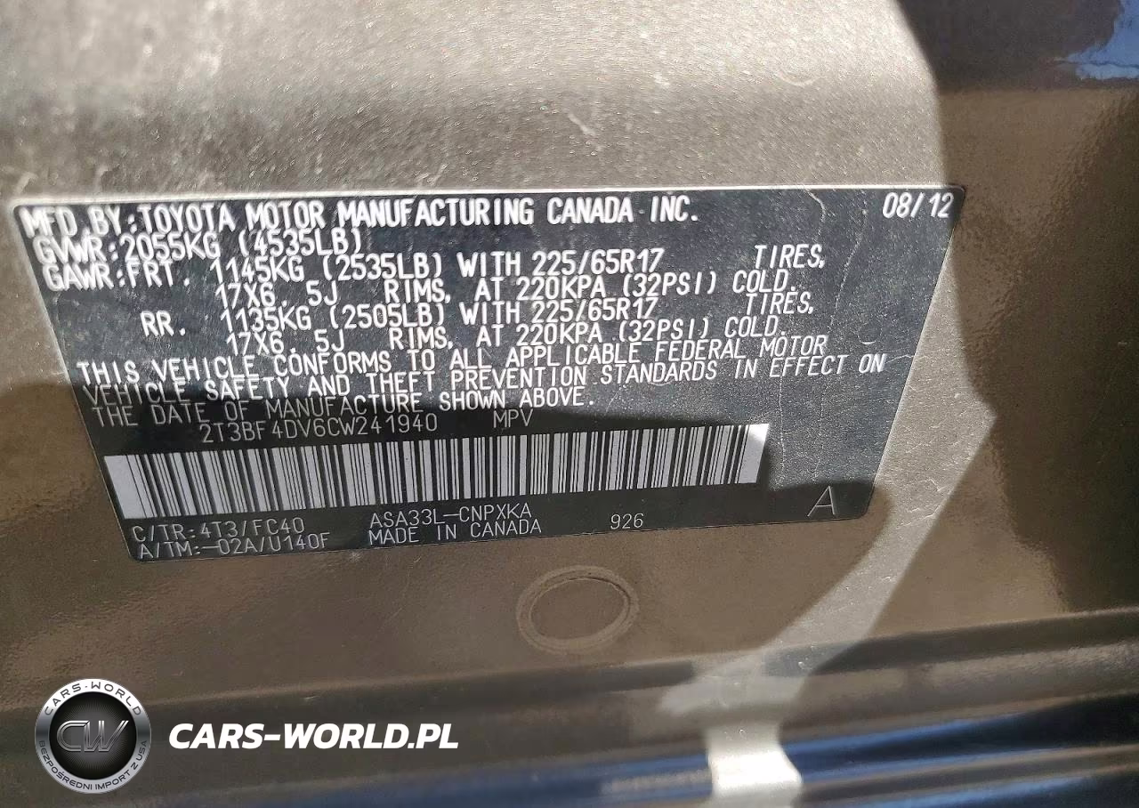 2012 Toyota Rav4 Base VIN:2T3BF4DV6CW241940 - 13