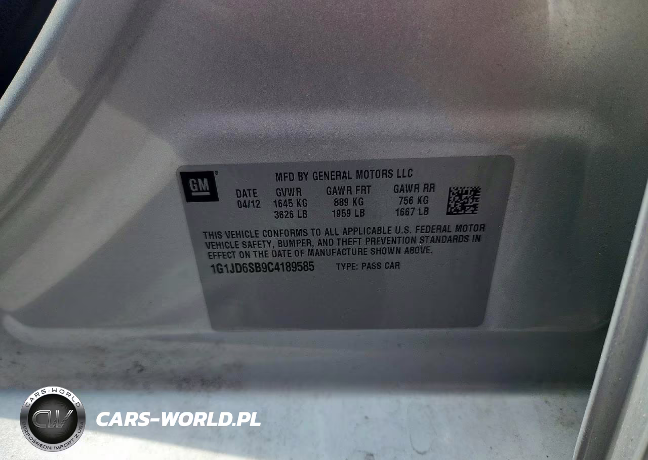 2012 Chevrolet Sonic Lt VIN:1G1JD6SB9C4189585 - 12