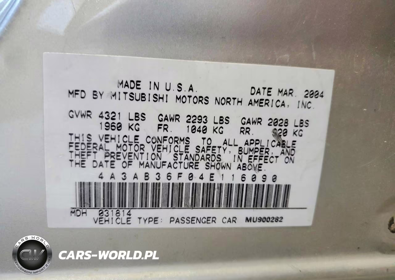 2004 Mitsubishi Galant Es Medium VIN:4A3AB36F04E116090 - 12