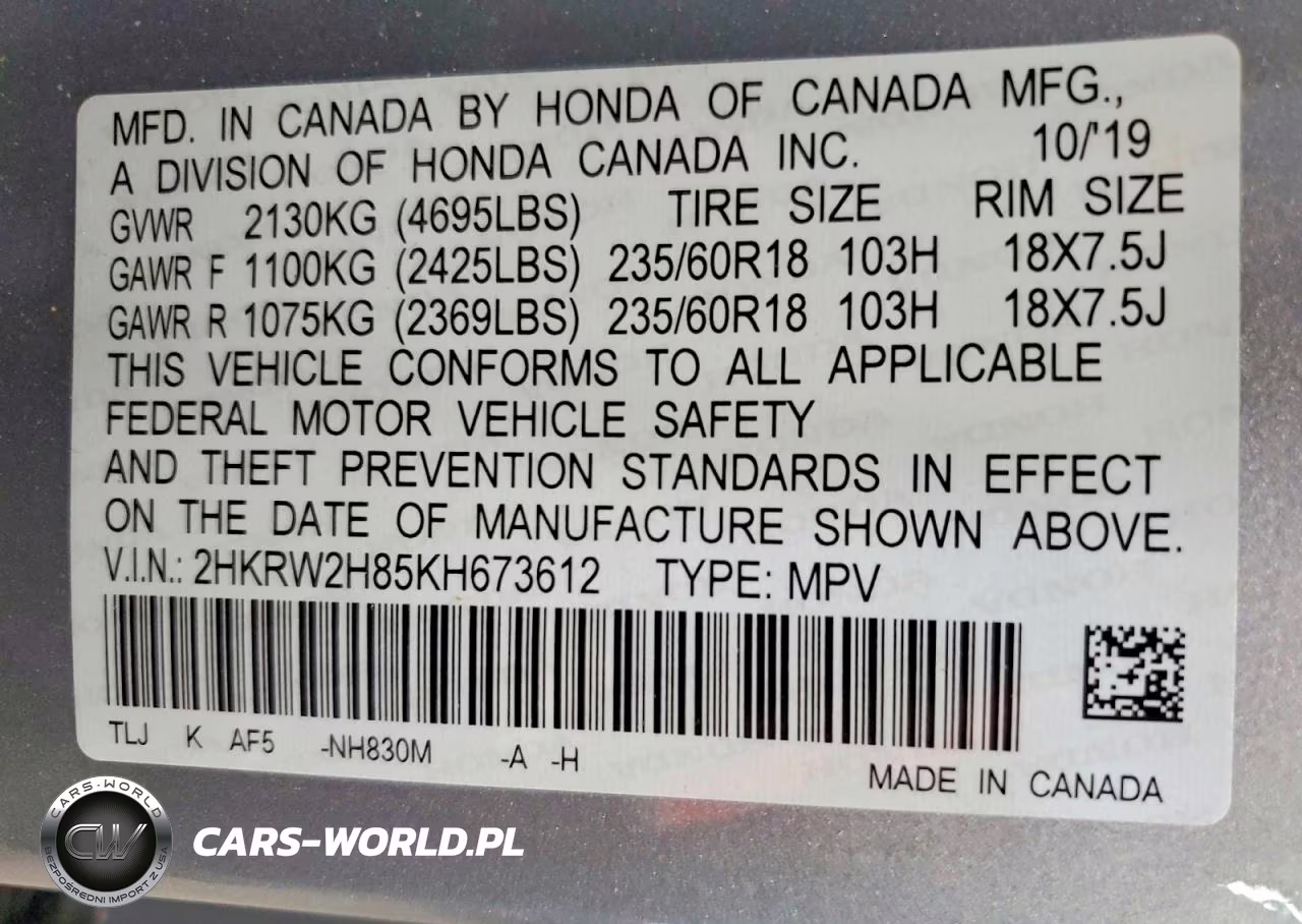 2019 Honda Cr-V Exl VIN:2HKRW2H85KH673612 - 13