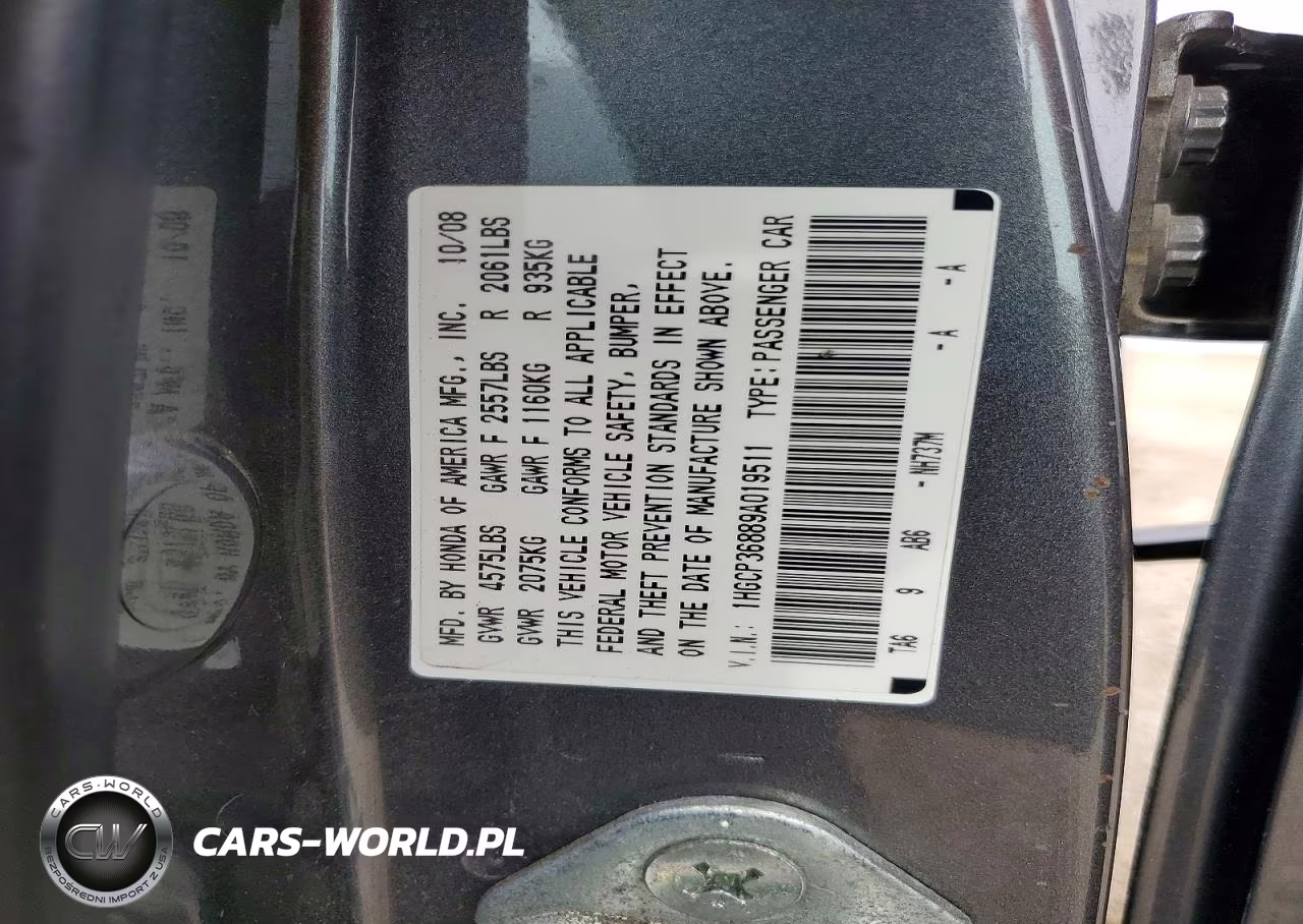 2009 Honda Accord Exl VIN:1HGCP36889A019511 - 12