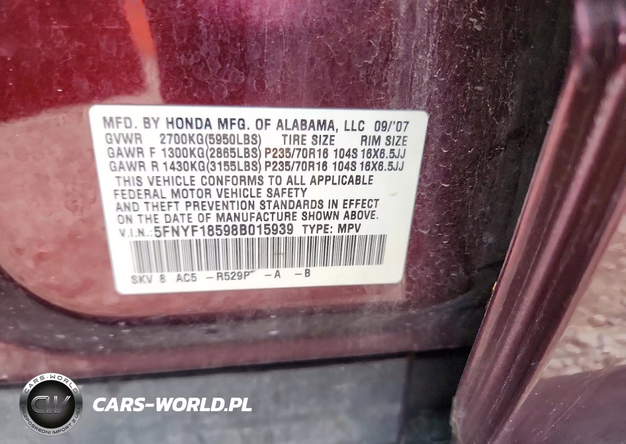 2008 Honda Pilot Exl VIN:5FNYF18598B015939 - 13