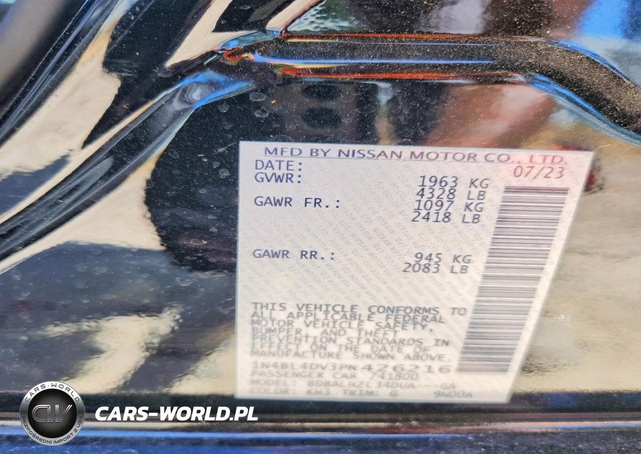 2023 Nissan Altima Sv VIN:1N4BL4DV3PN426216 - 12