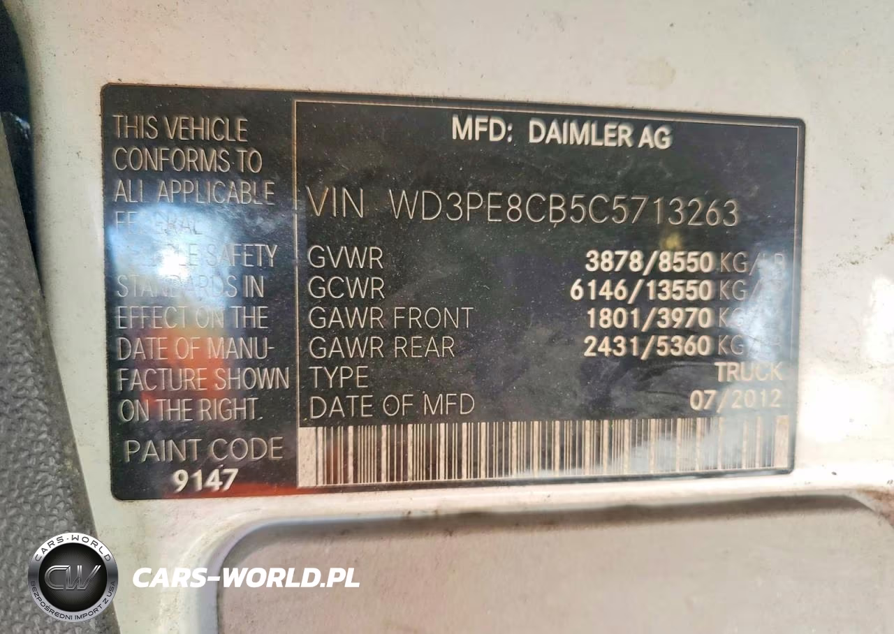 2012 Mercedes Benz Sprinter 2500 Delivery Van VIN:WD3PE8CB5C5713263 - 13