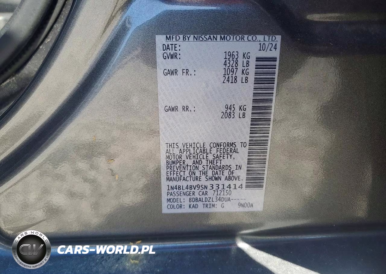 2025 Nissan Altima S VIN:1N4BL4BV9SN331414 - 12