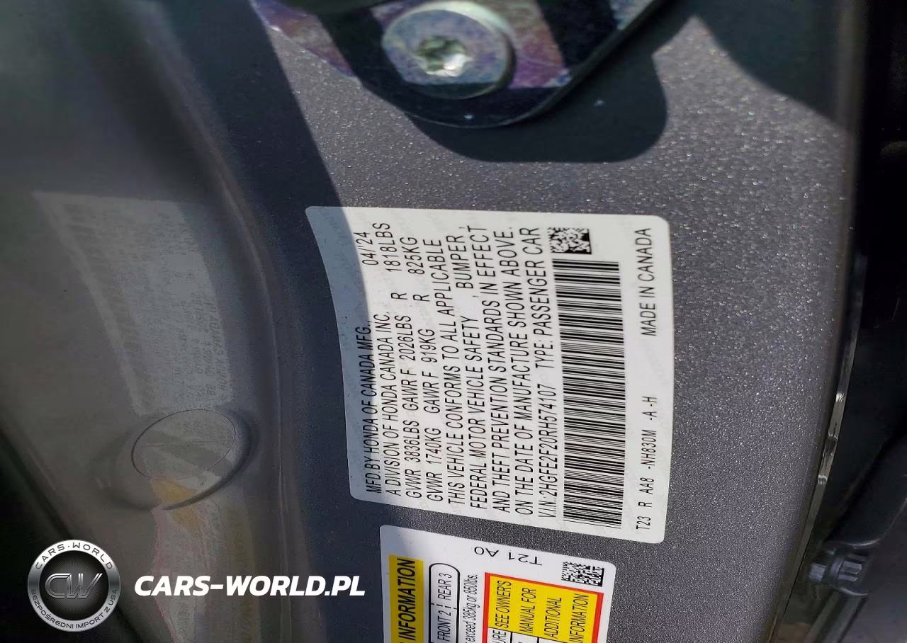 2024 Honda Civic Lx VIN:2HGFE2F20RH574107 - 12