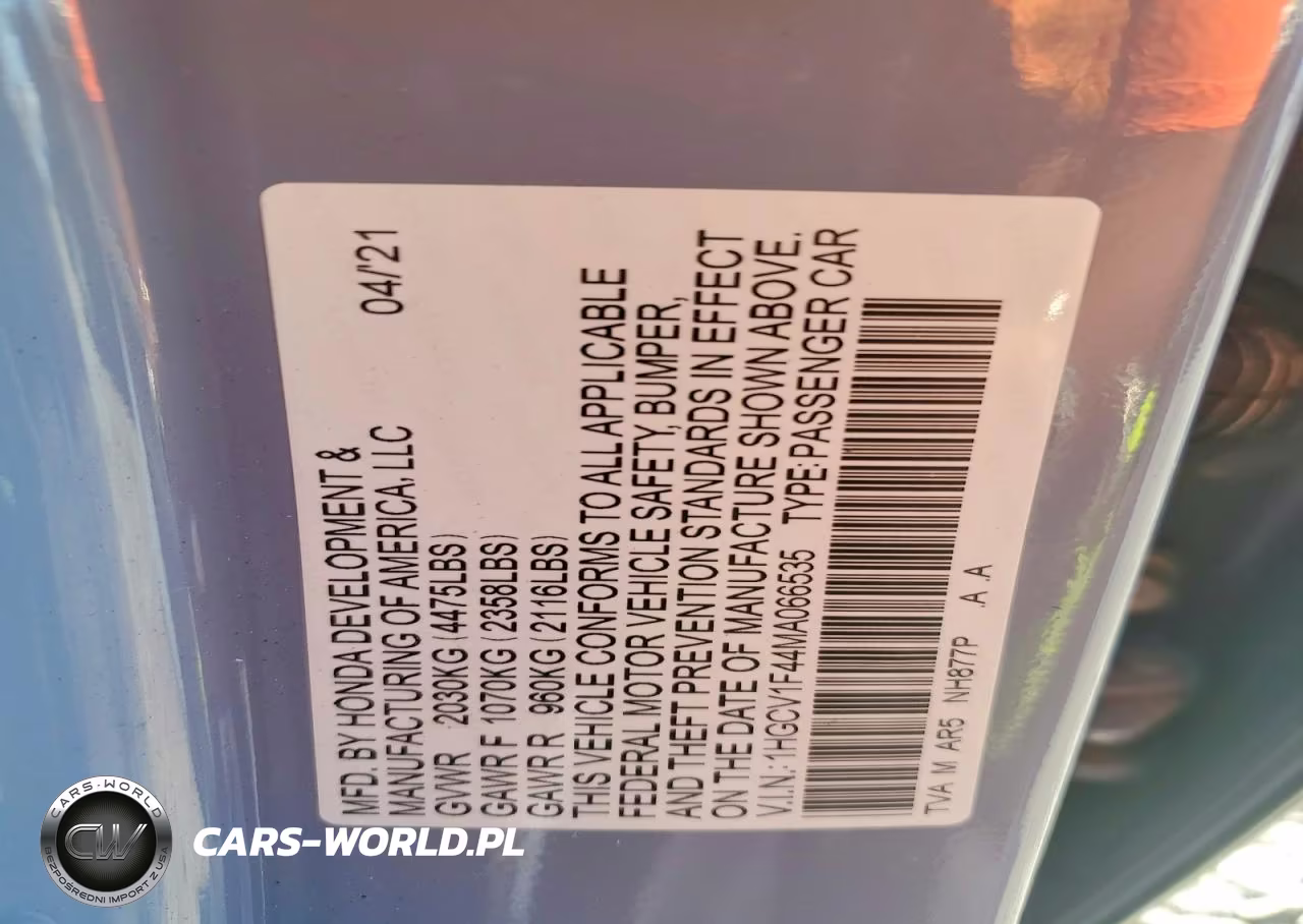 2021 Honda Accord Sport Se VIN:1HGCV1F44MA066535 - 13
