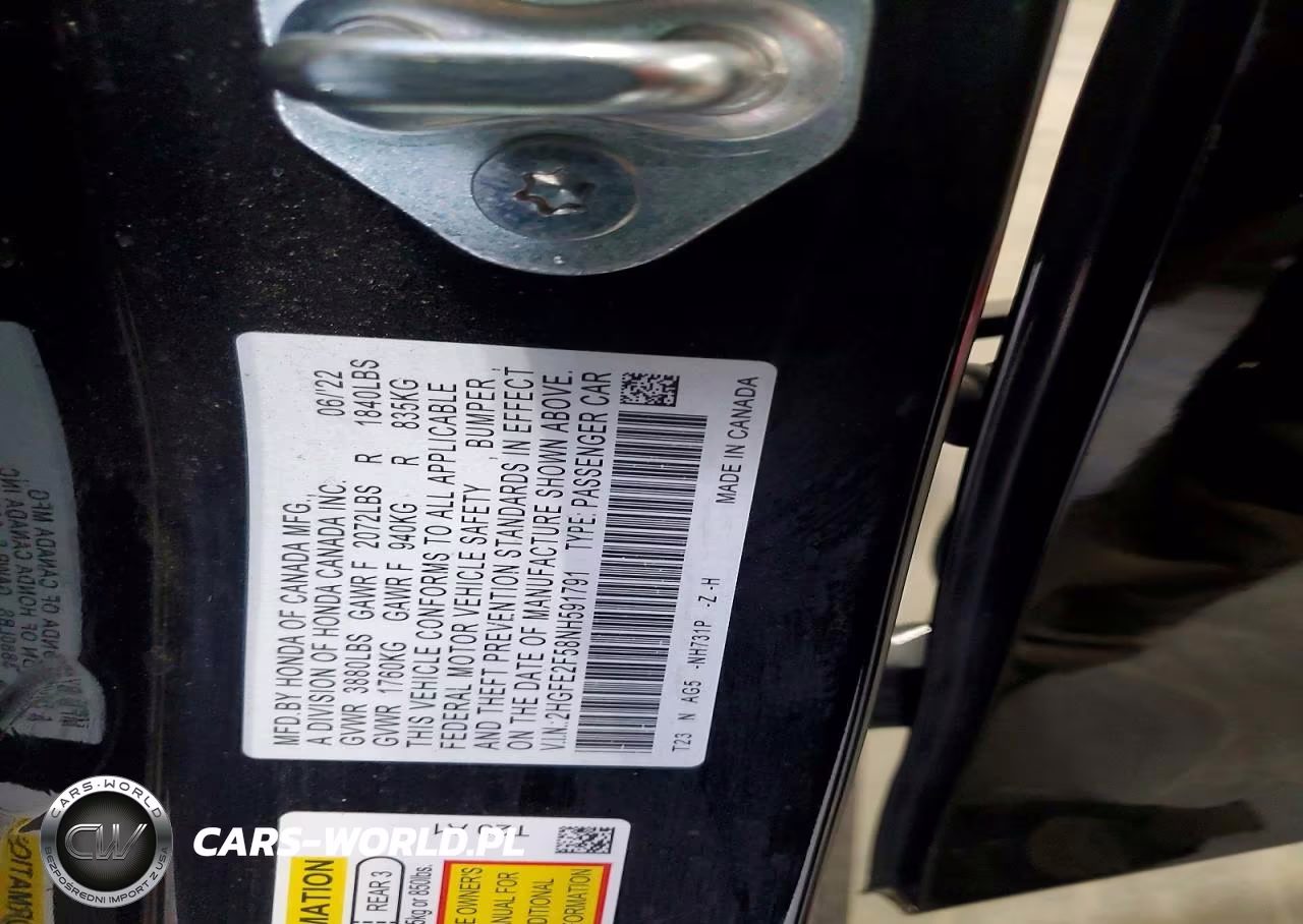 2022 Honda Civic Sport VIN:2HGFE2F58NH591791 - 13