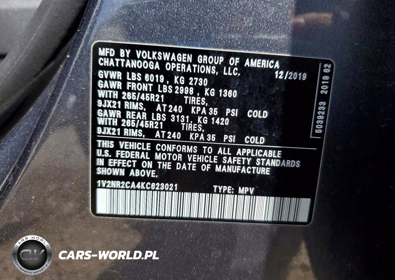 2019 Volkswagen Atlas Sel Premium VIN:1V2NR2CA4KC623021 - 13