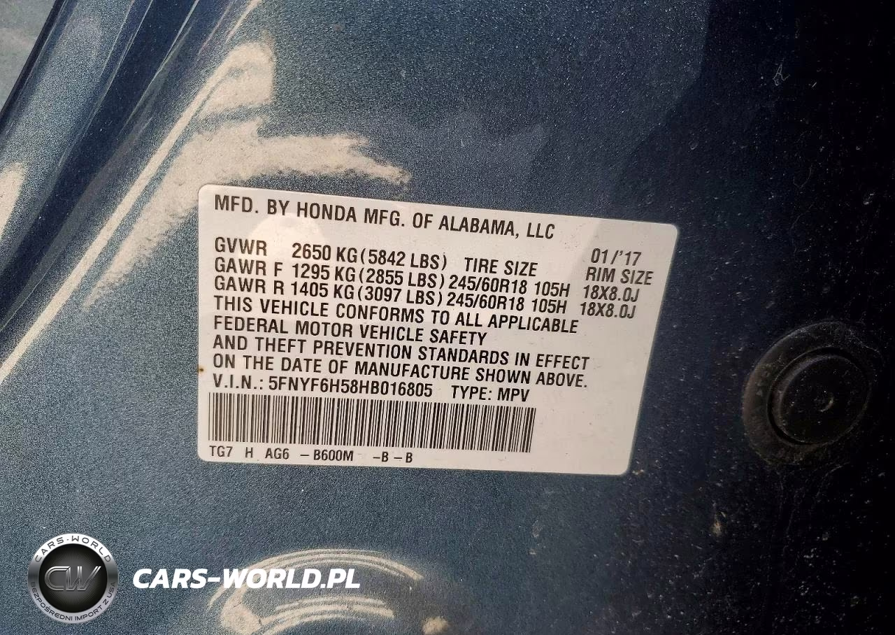 2017 Honda Pilot Exl VIN:5FNYF6H58HB016805 - 13