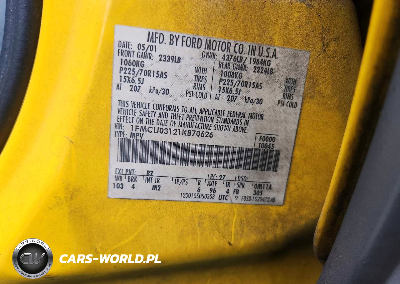 2001 Ford Escape Xlt VIN:1FMCU03121KB70626 - 13