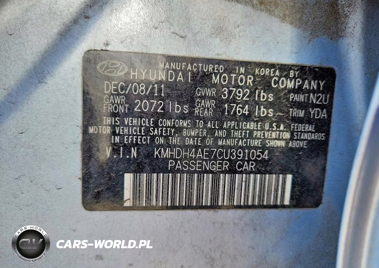 2012 Hyundai Elantra Limited VIN:KMHDH4AE7CU391054 - 12