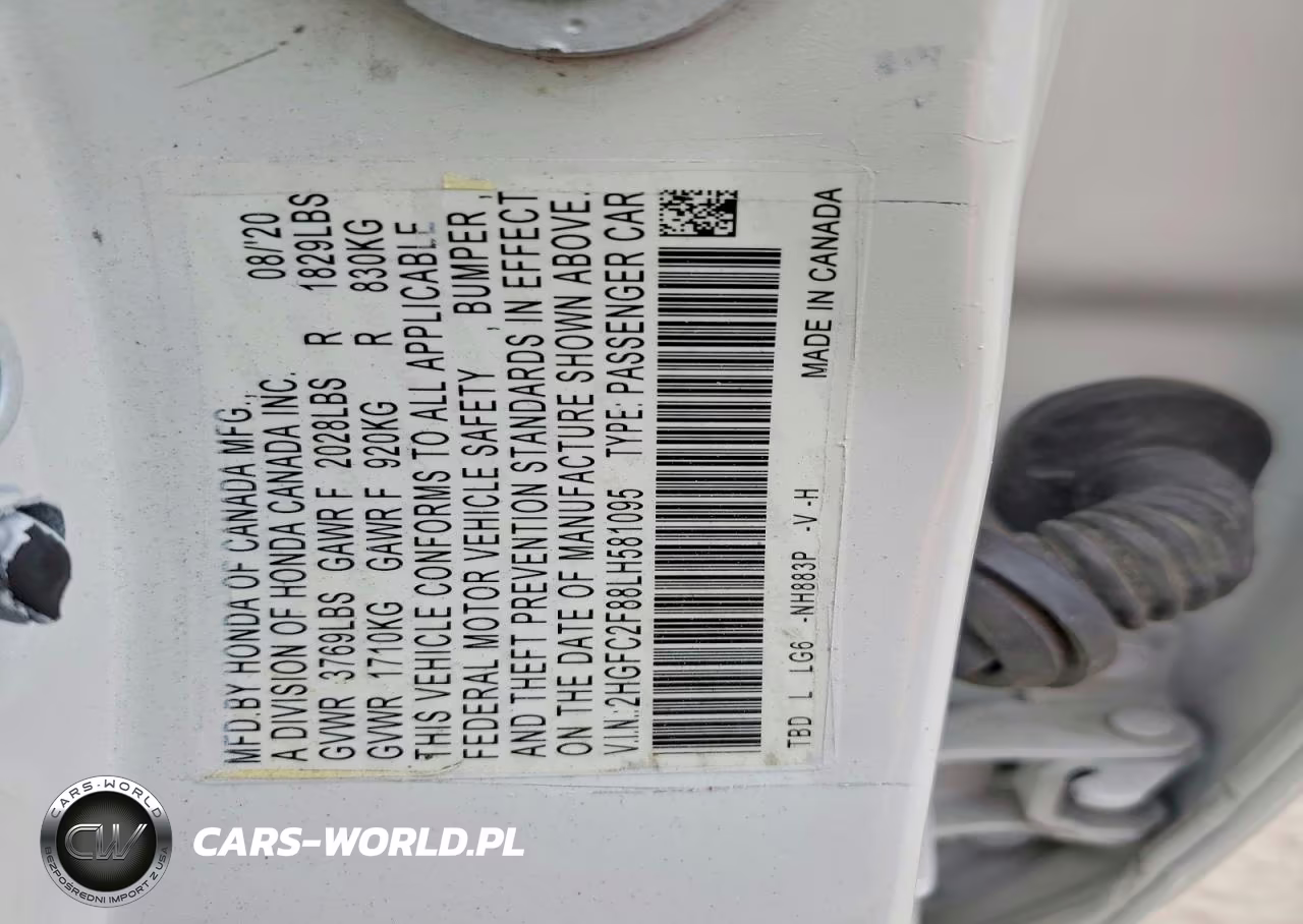 2020 Honda Civic Sport VIN:2HGFC2F88LH581095 - 12