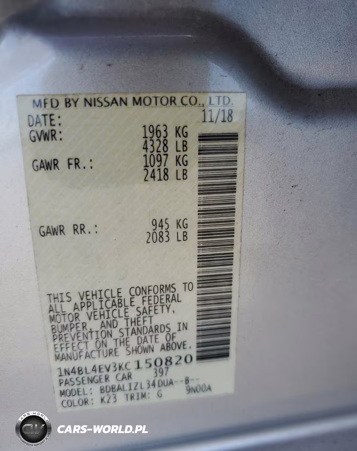 2019 Nissan Altima Sl VIN:1N4BL4EV3KC150820 - 12
