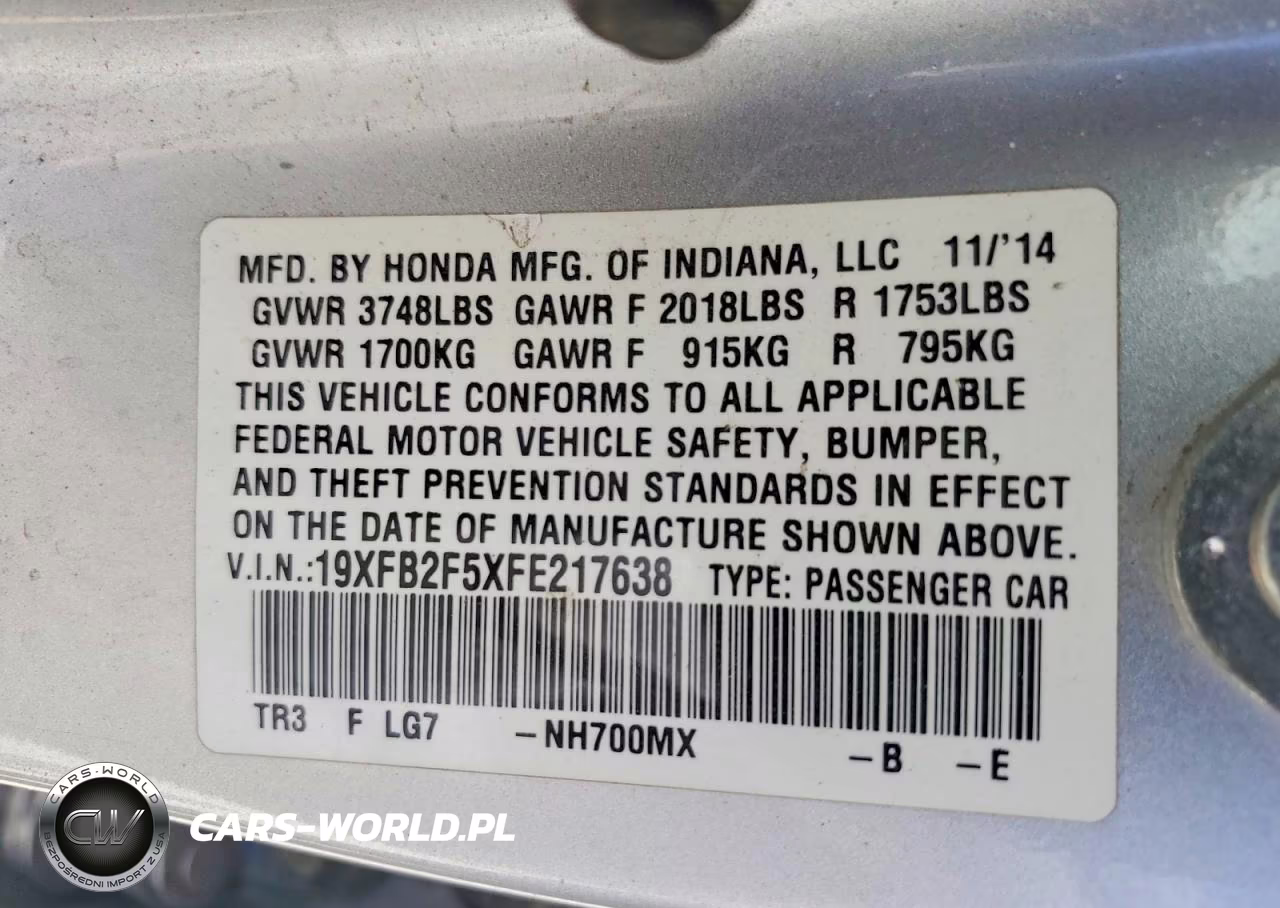 2015 Honda Civic Lx VIN:19XFB2F5XFE217638 - 13
