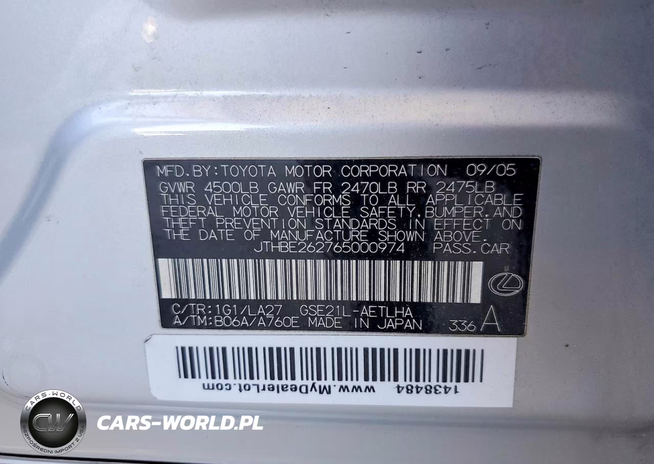 2006 Lexus Is 350 VIN:JTHBE262765000974 - 12