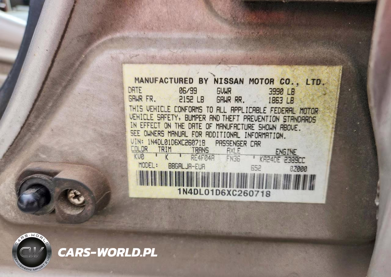 1999 Nissan Altima Xe VIN:1N4DL01D6XC260718 - 13