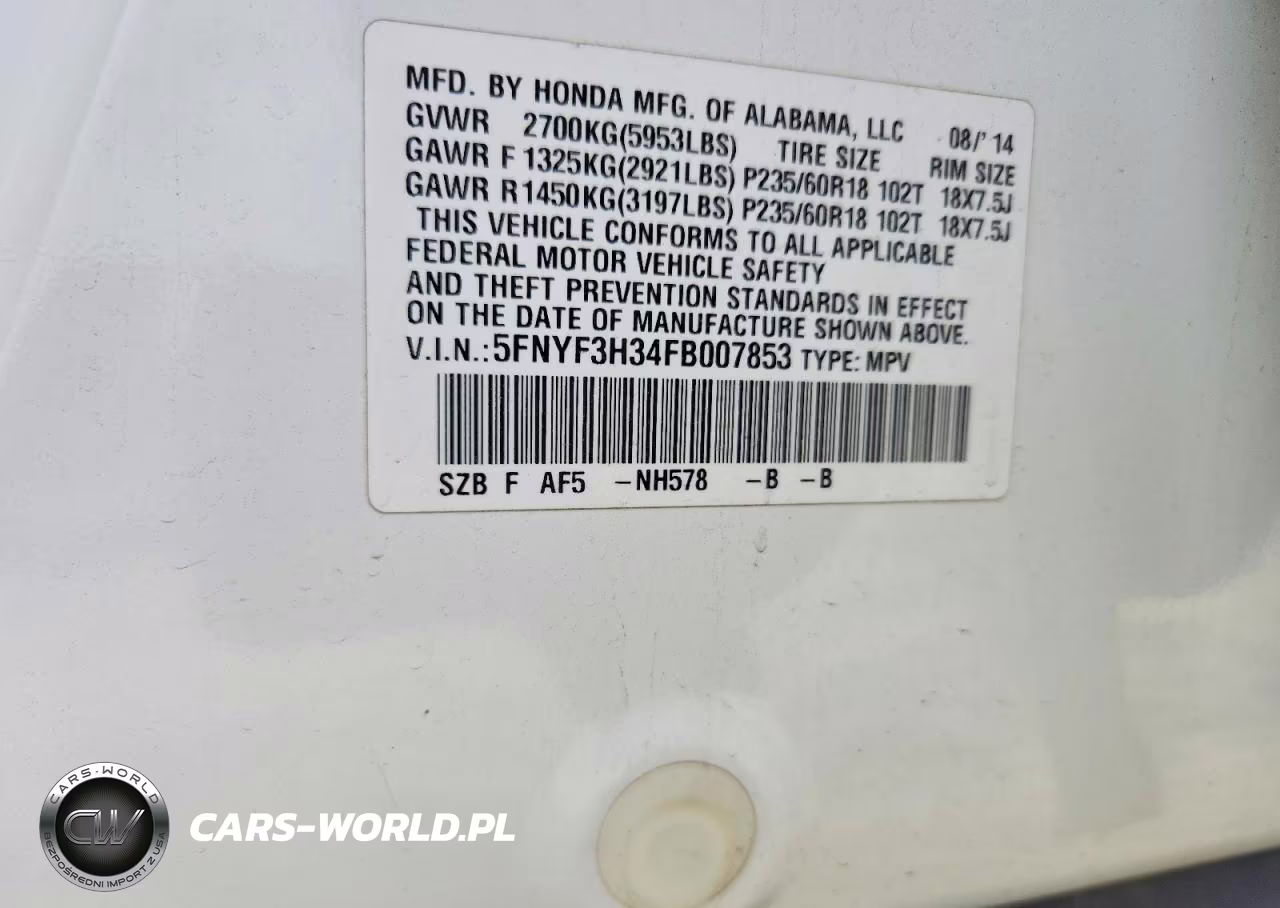 2015 Honda Pilot Se VIN:5FNYF3H34FB007853 - 12