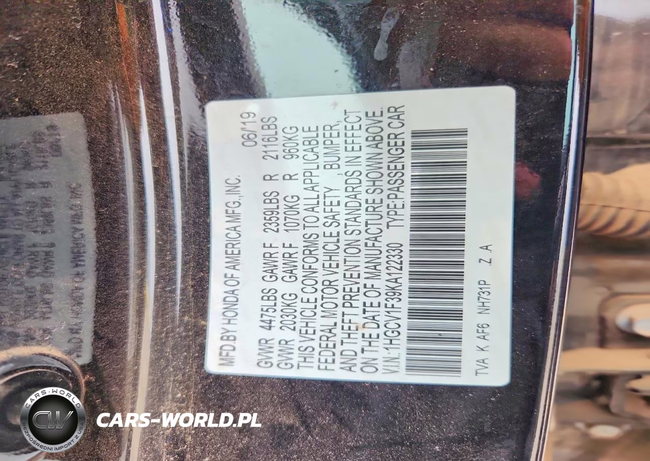 2019 Honda Accord Sport VIN:1HGCV1F39KA122330 - 12