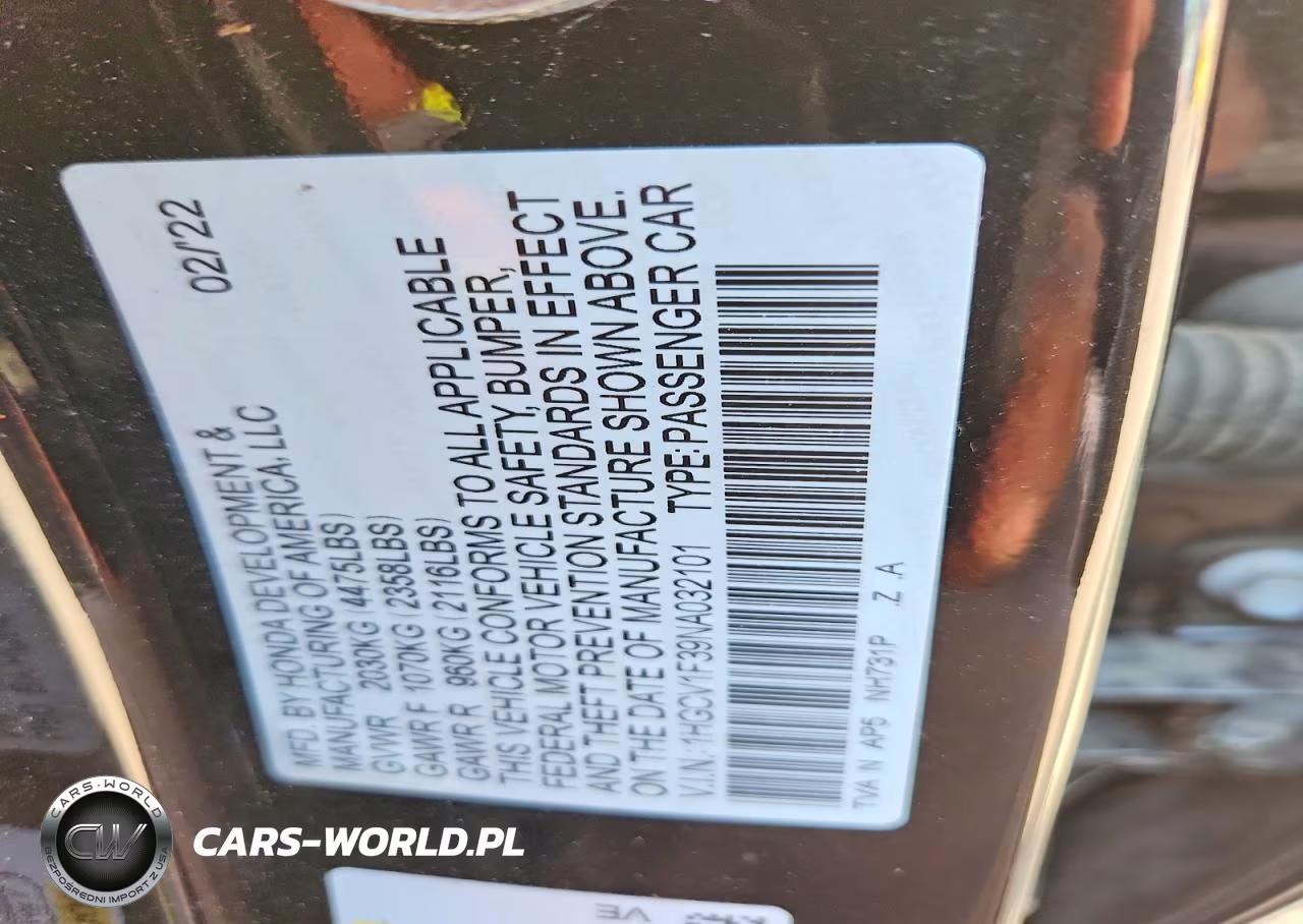 2022 Honda Accord Sport VIN:1HGCV1F39NA032101 - 12