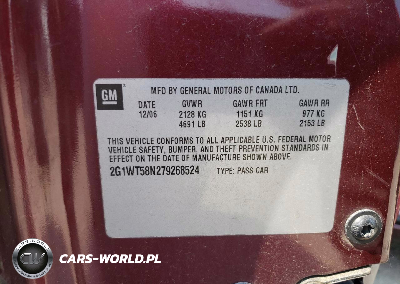 2007 Chev Impala Lt VIN:2G1WT58N279268524 - 12
