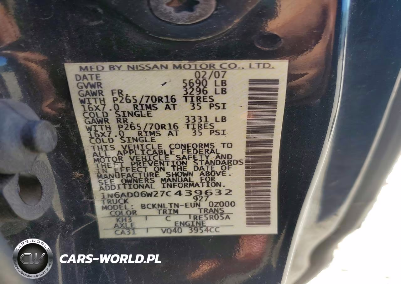 2007 Nissan Frontier Se VIN:1N6AD06W27C439632 - 12