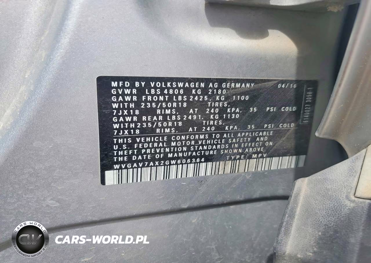 2016 Volkswagen Tiguan S VIN:WVGAV7AX2GW606364 - 13