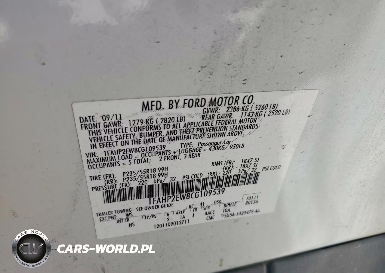 2012 Ford Taurus Sel VIN:1FAHP2EW8CG109539 - 12
