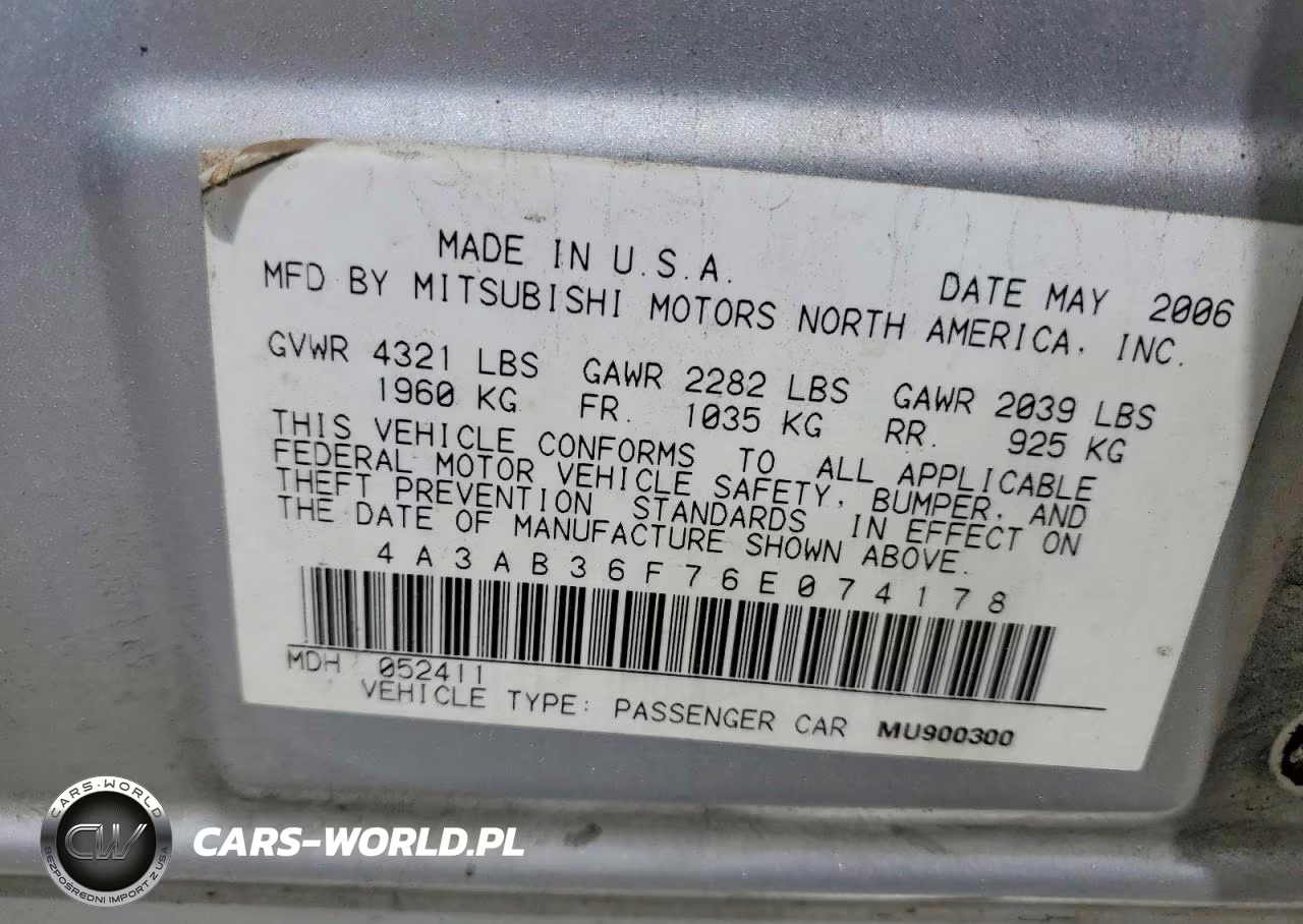 2006 Mitsubishi Galant Es Medium VIN:4A3AB36F76E074178 - 12