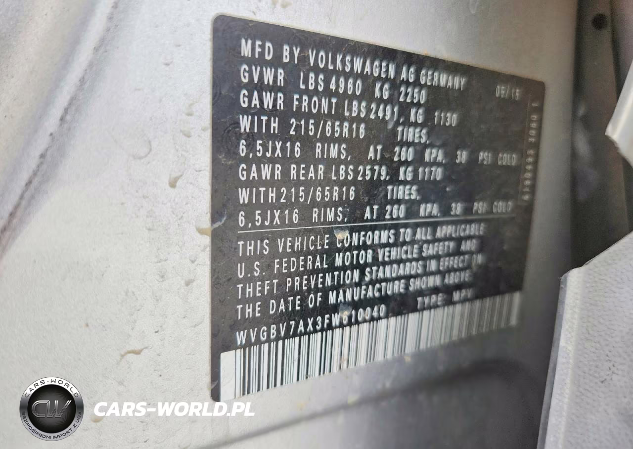 2015 Volkswagen Tiguan S VIN:WVGBV7AX3FW610040 - 13