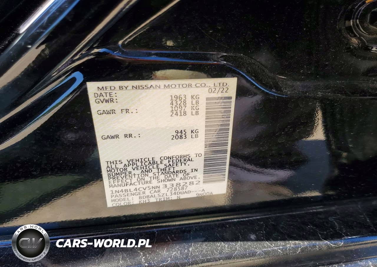2022 Nissan Altima Sr VIN:1N4BL4CV5NN338282 - 12