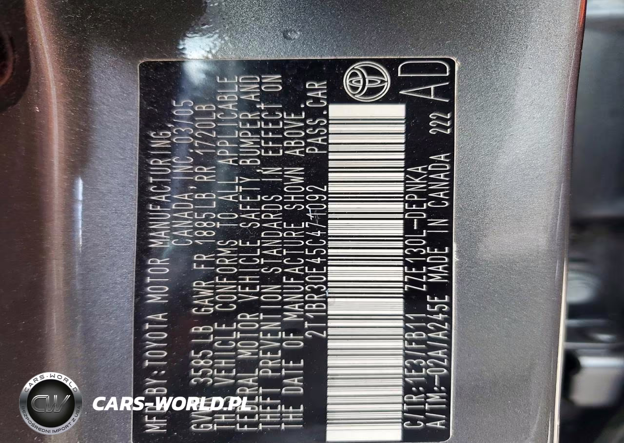 2005 Toyota Corolla Le VIN:2T1BR30E45C471092 - 12