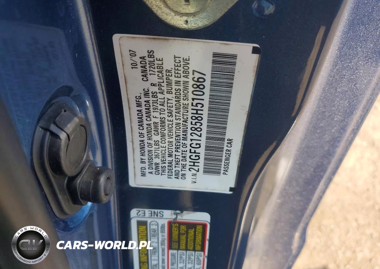 2008 Honda Civic Ex VIN:2HGFG12858H510867 - 12
