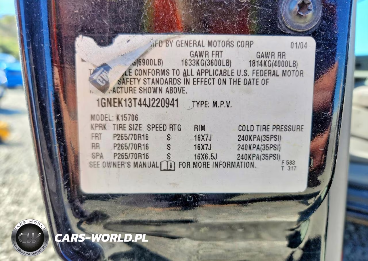 2004 Chevrolet Tahoe K1500 VIN:1GNEK13T44J220941 - 13
