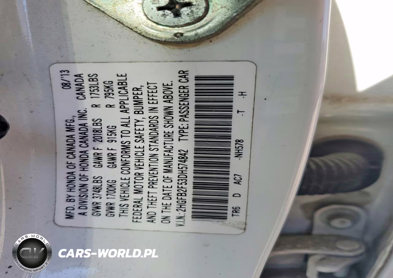 2013 Honda Civic VIN:2HGFB2F53DH574842 - 13